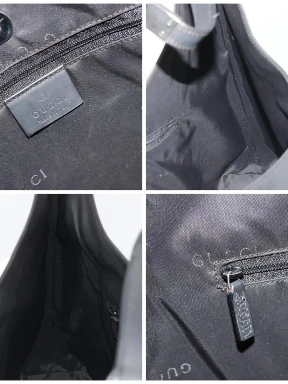 GUCCI Shoulder Bag Leather Black Silver 001 3297 Auth 187862